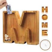 Piggy-Bank For Kids Boys Girls Large Piggy Banks 26 English Alphabet Letter,Personalized Wooden,Transparent Money Saving Box Custom Text Name Diy Creative Gift For Real-Money (M)