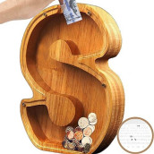 Piggy-Bank For Kids Boys Girls Large Piggy Banks 26 English Alphabet Letter,Personalized Wooden,Transparent Money Saving Box Custom Text Name Diy Creative Gift For Real-Money (S)