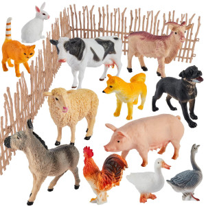 Buyger Farm Animals Figurines Toys Sets, Realistic Large And Mini Size Plastic Animals Figure With Assemble Fence Playsets, Plastic Toy Animals Gifts For Ages 3 4 5 Years Old Kids Boys Girls Toddlers