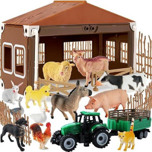 Buyger Farm Animals Figurines Toys Sets, Realistic Large And Mini Size Plastic Animals Figure With Assemble Fence Playsets, Plastic Toy Animals Gifts For Ages 3 4 5 Years Old Kids Boys Girls Toddlers