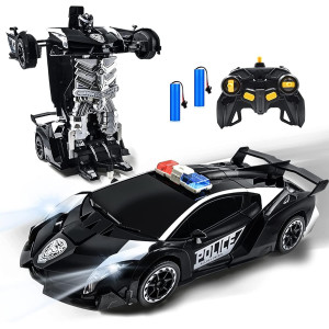 Transform Remote Control Car,Rc Police Cars Transforming Robot Toys For Boys 4-7 8-12 ,Deformation Car Toys With One Button Transformation 360 Rotation Xmas Birthday Gifts For Boys Nephew (1:14)