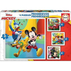 Educa Progressive Mickey And Friends, 4 Progressive Puzzles Cardboard With 12-16-20-25 Pieces Each, Approximate Measure Of Each Puzzle 16 X 16 Cm, From 3 Years, Multicoloured