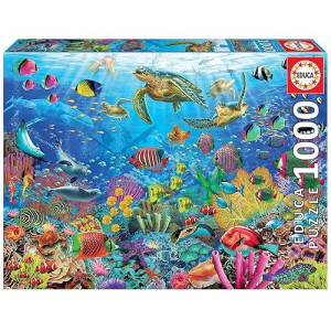 Educa - Tropical Fantasy Turtles - 1000 Piece Jigsaw Puzzle - Puzzle Glue Included - Completed Image Measures 26.8 X 18.9 - Ages 14+ (19266)