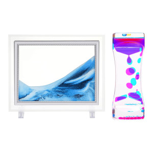 Cailink Liquid Motion Bubbler Timer And Moving Sand Art Picture, 2 Pack Ocean Heart And Colorful Hourglass,Relaxing Desk Sensory Toys,Activity Calm Fidget Timers,Dynamic Desktop Art Gift