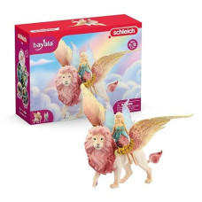 Fairy In Flight On Winged Lion Schleich Bayala With Moveable Parts, Detachable Toy Fairy Figurine Riding Magical Pink Lion, For Children Ages 5-12 Years