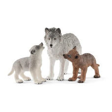 Schleich Wild Life, Realistic Woodland Animal Toys For Kids 3-Piece Set With Mother Wolf And Baby Wolf Toys, Ages 3+