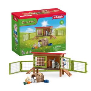 Schleich Farm Animal Toys And Playsets - Farm World 8 Piece Rabbit Hutch Set With Figurines, Farming Hutch And Accessories For Kids Ages 3 And Above