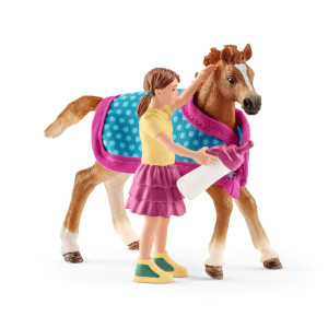 Schleich Horse Club, Horse Toys For Girls And Boys, Foal With Blanket Horse Set With Horse Figurine, 4 Pieces, Ages 5+
