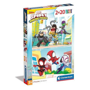 Clementoni 24794 2X20Pcs Supercolor Marvel Spidey And His Amazing Friends-2 X 20-Piece Jigsaw Puzzle For Kids Age 3, Multicolor, Medium