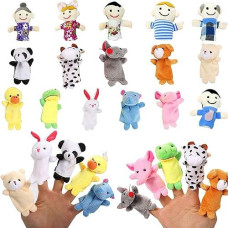 16Pcs Finger Puppets Set,10 Animal Finger Puppets + 6 People Finger Family Members,Cloth Velvet Puppets For Kids,Finger Puppets For Toddlers,Educational,Story Time Toys