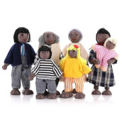 Cobee Dollhouse Family People Figures, 7 Pieces Wooden Doll House Family Dolls Mini Doll Family Pretend Play Figures Miniature Dollhouse Doll Figures (A)