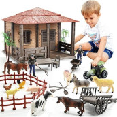 Farm Animals Farmhouse Building Toys, Farm Figurines And Fence Playset, Farmer Vehicle Toy Truck Pretend Play Set For 3-10 Years Old Kids Boys Girls Toddlers, 150Pcs