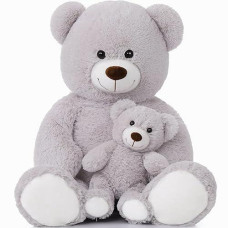 Morismos Giant Teddy Bear Mommy And Baby Bear Soft Plush Bear Stuffed Animal For Mom And Child, 39 Inches, Gray