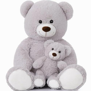 Morismos Giant Teddy Bear Mommy And Baby Bear Soft Plush Bear Stuffed Animal For Mom And Child, 39 Inches, Gray