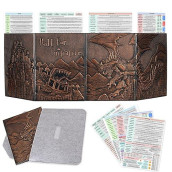 Czyy Dnd Dungeon Master Screen Faux Leather Embossed Dragon & Mimic, Four-Panel With Pockets Dm Screen For Dungeons And Dragon, Pathfinder, D&D