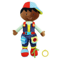 June Garden 15.5" Dressy Friends Isaiah - Educational Stuffed Plush Doll For Kids And Toddlers 2 Years And Up - Montessori Buckle Soft Toy