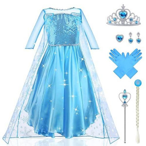 Uraqt Princess Dress Costume For Girls Princess Dress Up Deluxe Girls Fancy Dress Snow Queen Cosplay Costume With Crown Wand Accessories