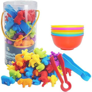 Unique Kids Counting Animals Matching Game With Sorting Cups, Color Classification And Sensory Training Educational Learning Toys Set Gift For Toddlers Preschool Ages 3 Years And Up (Animals)