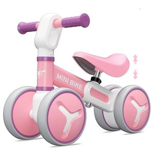 Baby Balance Bike For 1 Year Old Boys Girls, 12-36 Months Riding Toys Toddler Bike With Adjustable Seat, No Pedal Infant 4 Wheels Bicycle, Baby'S First Bike First Birthday Gift Christmas