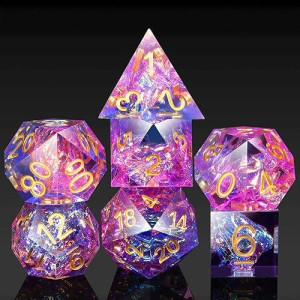 Dnd Dice Set, Dndnd 7 Pcs Sharp Edge Dice With Gorgeous Gife Case For D&D Dungeons And Dragons (Tranlucent Pink Mixed Blue)