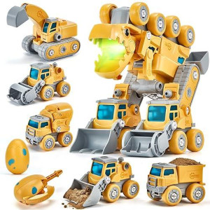 Toys For 5+ Year Old Boys - Take Apart Dinosaur Kids Toys Construction Vehicles 5 In 1 Vehicles Transform Into Dinosaur Robot Stem Building Toy For 5 6 7 8 Year Old Boys Educational Birthday Gift Idea