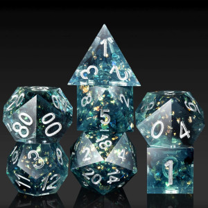 Dndnd Sharpe Dice 7 Dnd Dice Sets Polyhedral Teal Swirl Black With Sequins Inside With Gorgeous Gife Case For Dnd Dungeons And Dragons (Teal Swirl Black With Sequins)