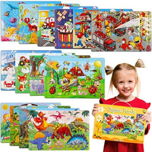 Puzzles For Kids Ages 4-8, 14 Pack Wooden Jigsaw Puzzles 30 Pieces Preschool Educational Learning Toys Set For Toddler Boys And Girls Stocking Stuffers