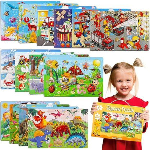 Puzzles For Kids Ages 4-8, 14 Pack Wooden Jigsaw Puzzles 30 Pieces Preschool Educational Learning Toys Set For Boys And Girls Stocking Stuffers