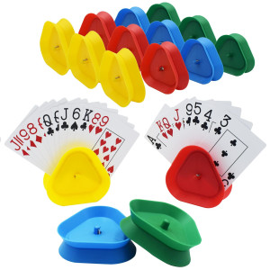 Yuanhe Playing Card Hand Holder Tray, Triangle Shaped Hands-Free Poker Rack Holders, 4 Colors, Set Of 16