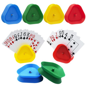 Yuanhe Playing Card Hand Holder Tray, Triangle Shaped Hands-Free Poker Rack Holder, 4 Colors, Set Of 8