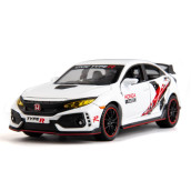Wakakac Diecast Car 1/32 For Honda Civic Type-R Model Car Pull Back Toy Car With Light And Sound Model Vehicles For Boys Girls Gift(White)