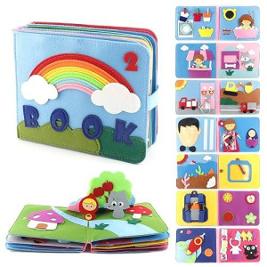 Zalmoxe 3D Montessori Toddlers Busy Board Busy Felt Books 16" Themes Preschool Daily Life Storytelling Early Learning Interactive Play Kit Learning Sensory Story Book Life Skill Education