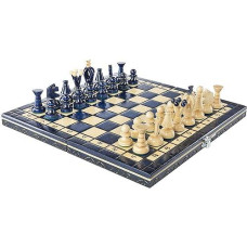 Chess And Games Shop Muba Beautiful Handcrafted Wooden Chess Set With Board And Chess Pieces - Gift Idea Products (12.5'' (32 Cm) Blue)