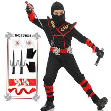 Satkull Ninja Costumes Set Halloween Boys Ninja Costume Kids Ninja Dressing Up Halloween Cosplay Costumes Boys Parties Gift(Kids-L-8/9T)