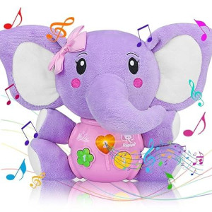 Aiduy Baby Toys 6 To 12 Months - 6 Months Old Plush Elephant Baby Toy Musical Infant Toys - Babies Light Up Toys For 1 Year Old Boy & Girl Newborn Baby Gift 0 3 6 9 12 Months