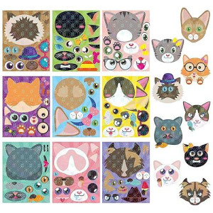 Hubirdsall 45Pcs Cats Make-A-Face Stickers Make You Own Cats Holographic Stickers Games School Activity Reward For Kids Teacher Art Craft Birthday Gift Party Favors Room Decor Sticker For Children