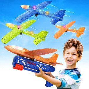 Fuwidvia 3 Pack Airplane Launcher Toys, 2 Flight Modes Led Foam Glider Catapult Plane Toy For Boys, Outdoor Flying Toys Birthday Gifts For Boys Girls 4 5 6 7 8 9 10 11 12 Year Old