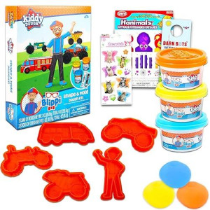 Blippi Shape And Mold Dough Kit - 13 Pc Kids Craft Bundle With Blippi Doughs And Molds Plus Stickers, Temporary Tattoos, And More (Blippi Crafts)