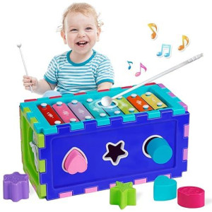 Ouji Toys For 1 2 3 Year Old Boy Gifts,Montessori Baby 6-12-18 Months Shape Sorter,Birthady Gifts Toddler Age 1-2,Learning Toddlers 1-3 Xylophone Stuff, Blue