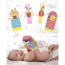 Baby Wrist Rattle, Handheld Rattles And Rattle Socks, Foot Rattle Leg Rattle Ankel Rattle, Soft Newborn Baby Rattle Toys For Infant Boy Or Girl (4 Pcs - Br)
