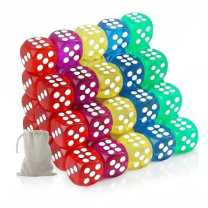 Riaaorr 50 Pieces 6 Sided Dice Set, 14Mm Premium Translucent Rounded Corners Colored Bulk Dice For Classroom Teaching, Board Games, Dices Game (With Pouch)