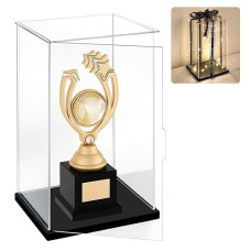 Lanscoery Clear Acrylic Display Case With Ribbon, Assemble Vertical Display Box Stand With Thick Black Base, Dustproof Showcase For Collectibles Memorabilia Figurines (13.8X7.9X15.7Inch;35X20X40Cm)