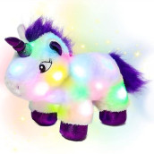 Hopearl Led Plush Unicorn Lighting Up Stuffed Animal Floppy Night Lights Glow In The Dark Birthday Gifts For Kids Toddler Girls, White, 15''