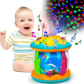 Baby Toys 6 To 12 Months 4 In 1 Musical Projector Rotating Tummy Time Learning Light Up Crawling Infant Baby Toys 0-3 3-6 9 12-18 Month Babies Toddler 1 2 3 Year Old Boy Girl Kid Birthday Easter Gifts