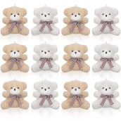 12 Pieces 4 Inch Plush Mini Bear Bunny Puppy Koala Easter Stuffed Animals Jointed Doll Toys Furry Dolls For Birthday Wedding Graduation Party Favors Diy Keychain (Bear, Apricot And White)