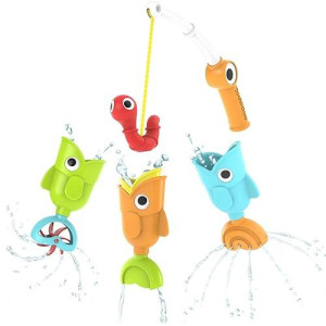 Yookidoo Fishing Pole Baby Bath Toy: Fishing Set with 3 Magnetic Moving Fish & Dancing Worm - Toddler Bath Time game With Unique Movements For Each Fish- Encourages Sensory Development- 4 Pc (Ages 2+)