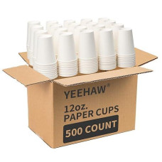 Yeehaw Coffee Cups 12 Oz 500 Pack], White Disposable Paper Cups, To Go Hot Cups For Coffee, Hot Liquid, Chocolate, Juice, Tea, Hotcold Beverage Drinking Cup, Ideal For Cafes, Bistros, Businesses