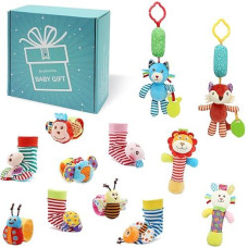 Baby Hanging Rattle, Wrist Rattles Foot Finder Rattle Sock, Hand And Feet Rattle Toy, Newborn Present Baby Shower Birthday Gift Set For0 3 6 9 12 24 To 36 Months Babies(12 E)