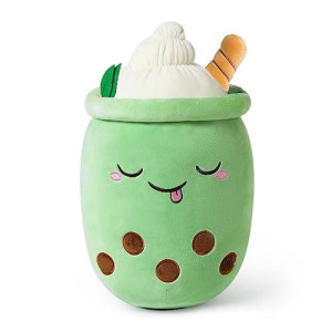 Ditucu Cute Boba Tea Plush Stuffed Bubble Tea Plushie Cartoon Soft Ice-Cream Milk Tea Cup Pillow Home Hugging Gift For Kids Green 13.7 Inch