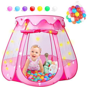 Dishio Ball Pits With Balls Pop Up Tents With Star Lights For Toddlers Ball Pit Princess Tent Toys For 1 2 3 Year Old Girl Birthday Gift, Baby Ball Pit 50 Balls Included, Indoor&Outdoor Kids Playhouse